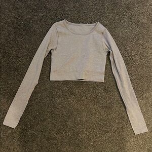 sage green Long Sleeve Crop Top